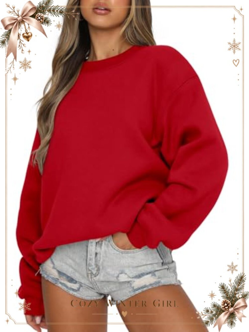 Women's Oversized Crew Neck Pullover Hoodie Casual Fall Winter Sweatshirt